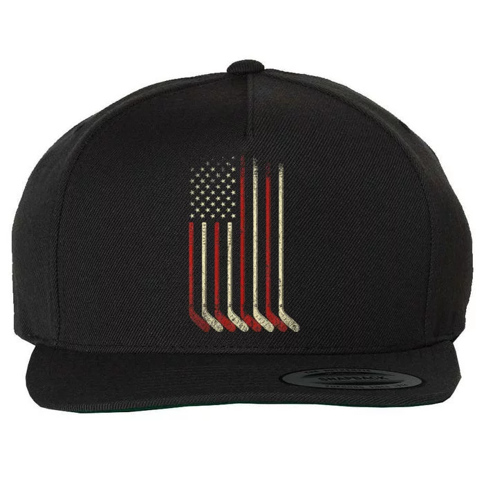 Us Flag Patriotic American Hockey Player Ice Hockey Wool Snapback Cap