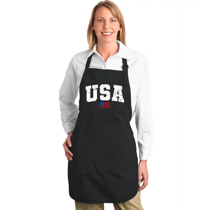 USA Flag Patriotic 4th of July America day of Independence Full-Length Apron With Pocket