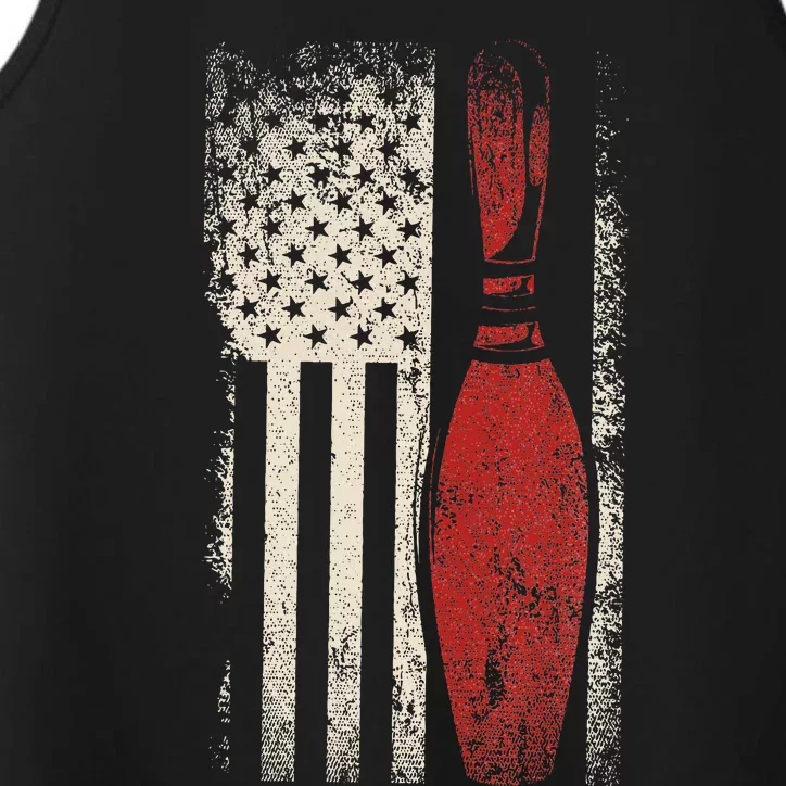 Usa Flag Patriotic American Bowler Gift Bowling Pins Bowling Performance Tank