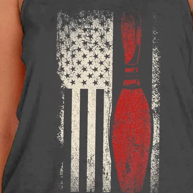 Usa Flag Patriotic American Bowler Gift Bowling Pins Bowling Women's Knotted Racerback Tank