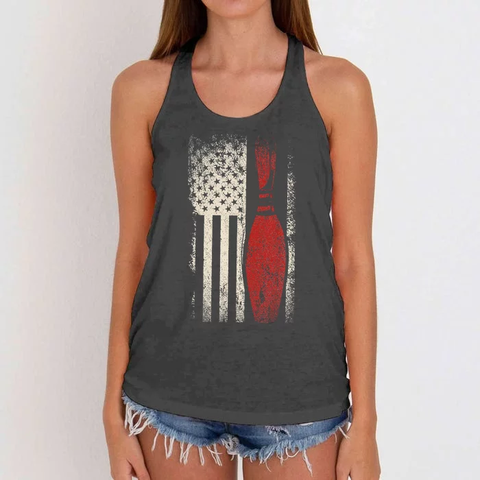 Usa Flag Patriotic American Bowler Gift Bowling Pins Bowling Women's Knotted Racerback Tank