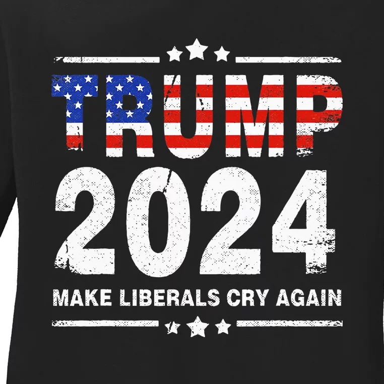 Usa Flag President Trump 2024 Make Liberals Cry Again Ladies Long Sleeve Shirt