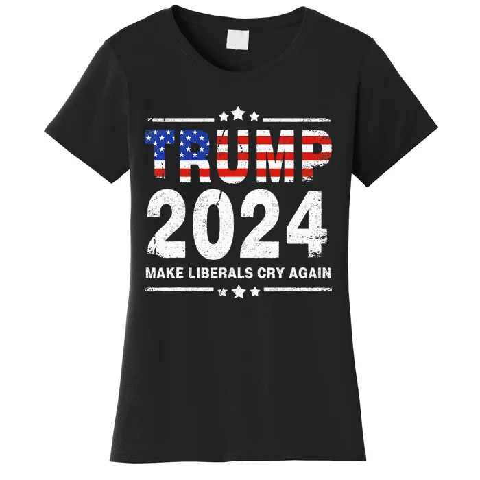 Usa Flag President Trump 2024 Make Liberals Cry Again Women's T-Shirt