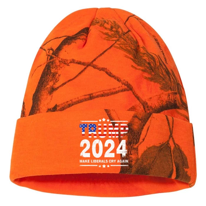 USA Flag President Trump 2024 Make Liberals Cry Again Kati - 12in Camo Beanie