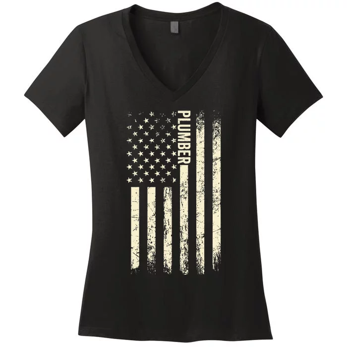 USA Flag Plumbing Proud American Plumber Women's V-Neck T-Shirt