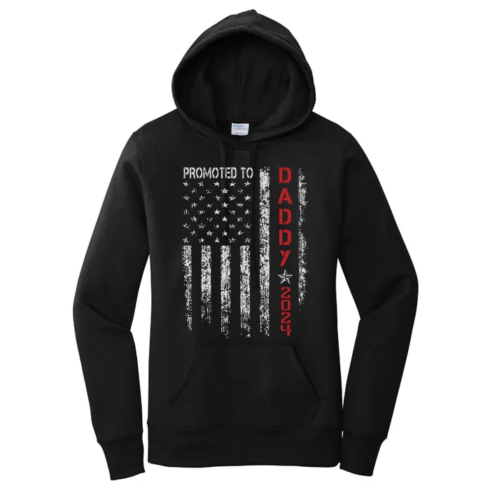 Usa Flag Promoted To Daddy Est 2024 New Dad First Time Dad Women's Pullover Hoodie