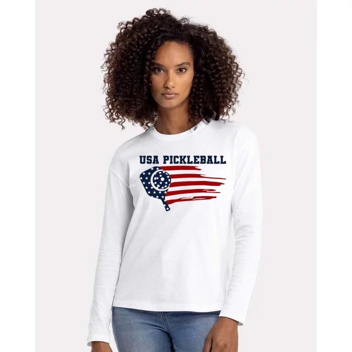 USA Flag Pickleball Design Womens Cotton Relaxed Long Sleeve T-Shirt