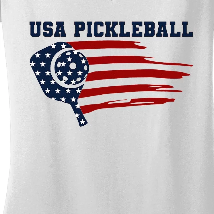 USA Flag Pickleball Design Women's V-Neck T-Shirt