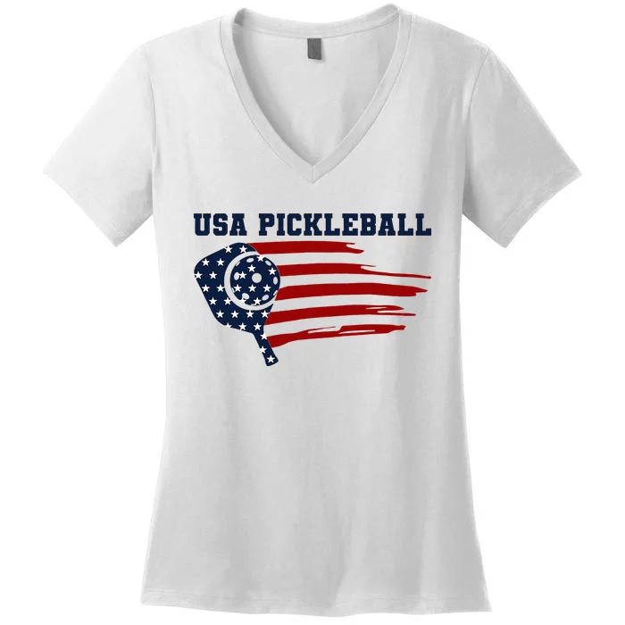 USA Flag Pickleball Design Women's V-Neck T-Shirt