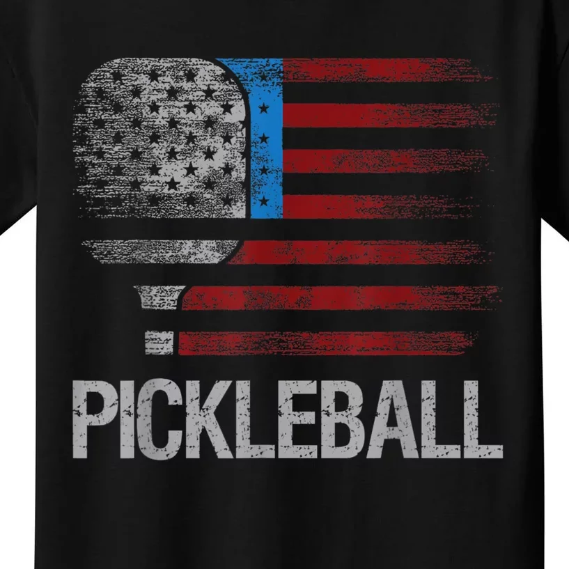 US Flag Pickleball Player Paddleball Lover Kids T-Shirt