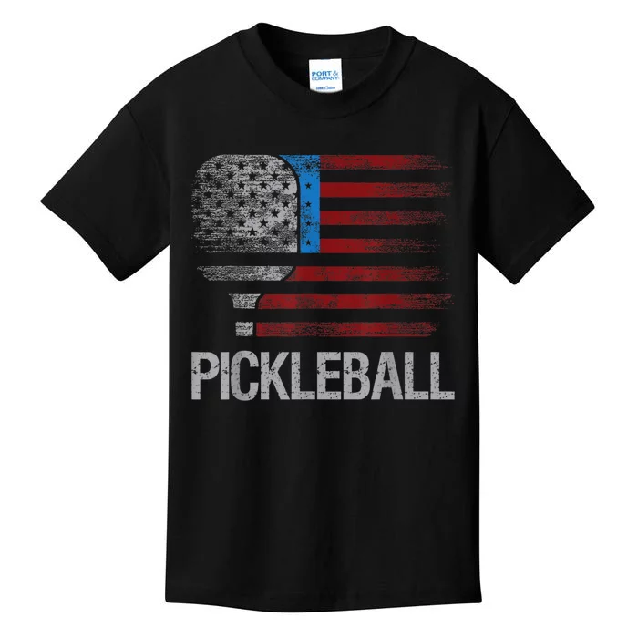 US Flag Pickleball Player Paddleball Lover Kids T-Shirt