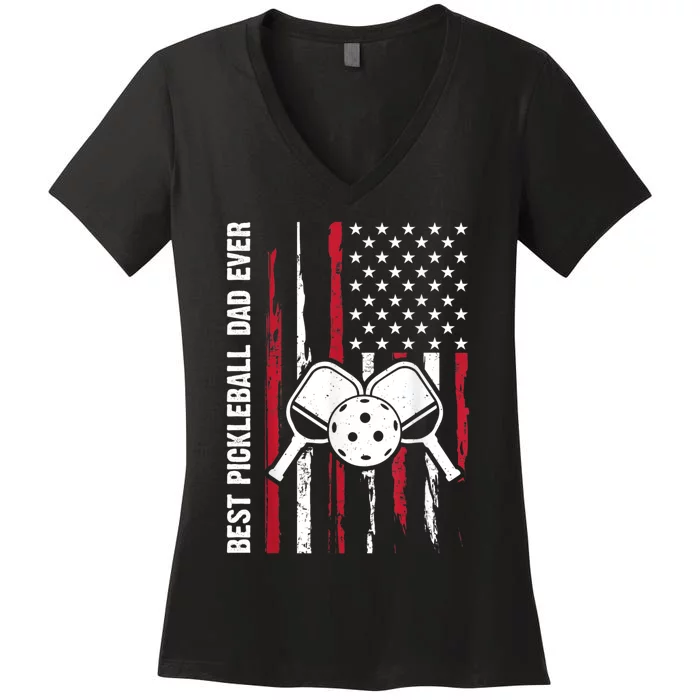 US Flag Pickleball Player Paddleball Lover Women's V-Neck T-Shirt