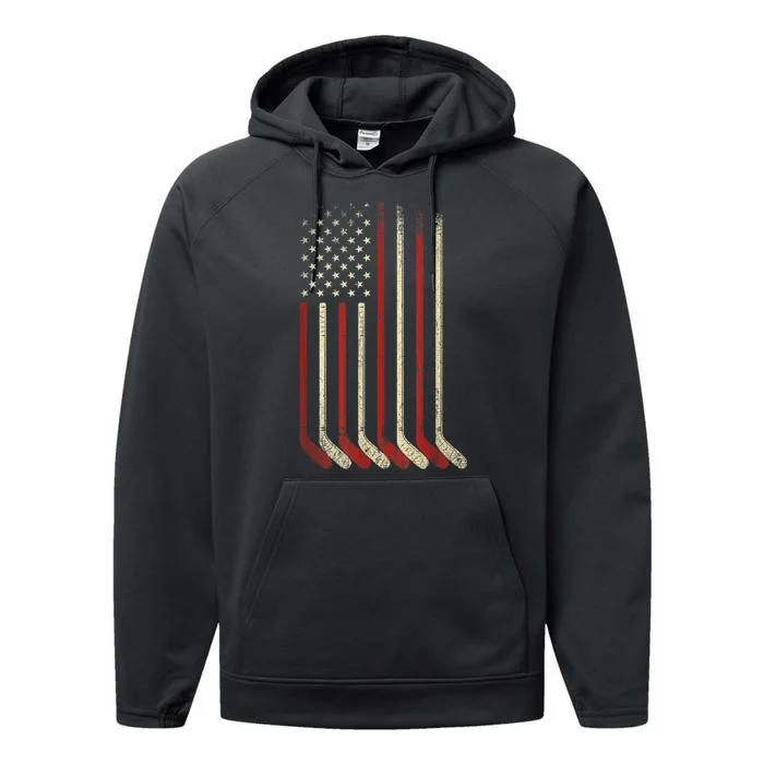 US Flag Patriotic American Hockey Player Ice Hockey Performance Fleece Hoodie