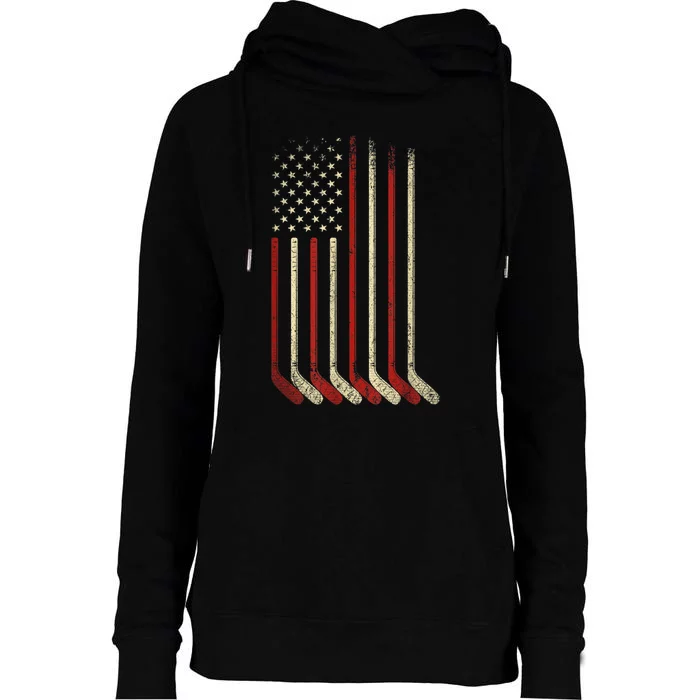 US Flag Patriotic American Hockey Player Ice Hockey Womens Funnel Neck Pullover Hood