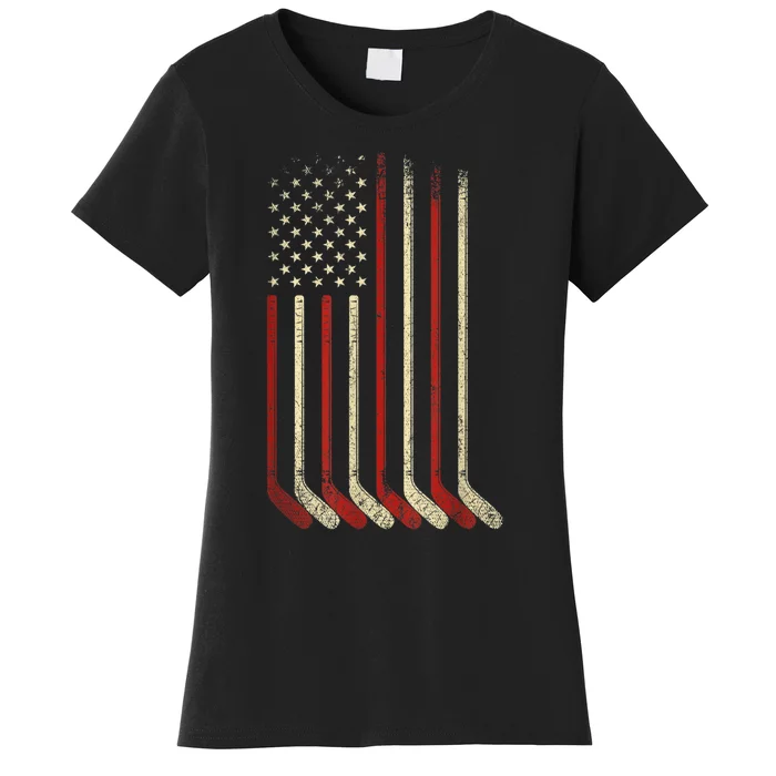 US Flag Patriotic American Hockey Player Ice Hockey Women's T-Shirt