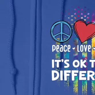 Usa For Peace Love Autism ItS Ok To Be Different Gift Full Zip Hoodie