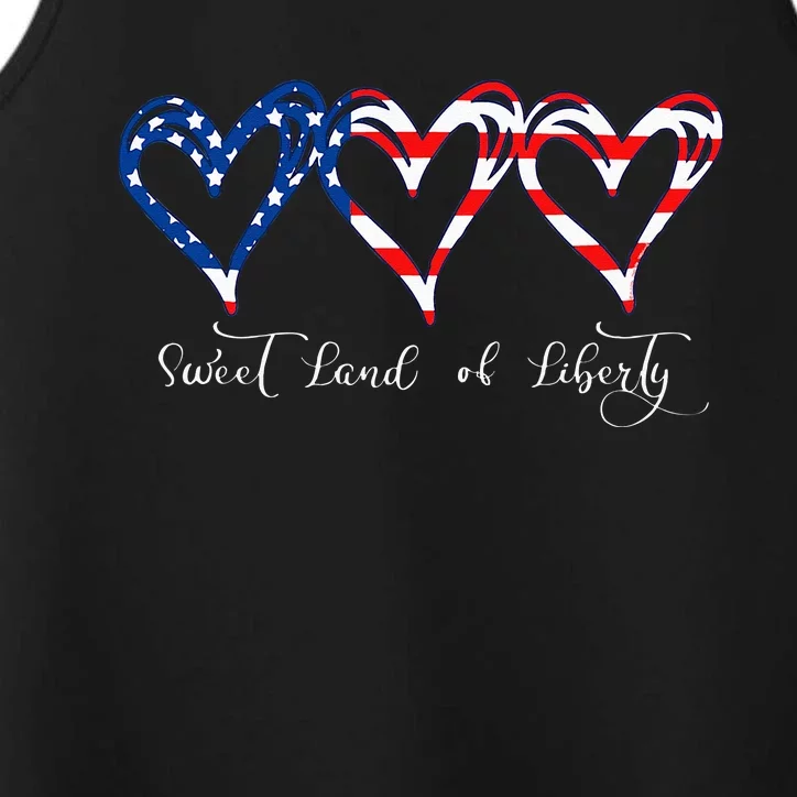 USA Flag Patriotic Hearts 4th of July Sweet Land of Liberty Performance Tank