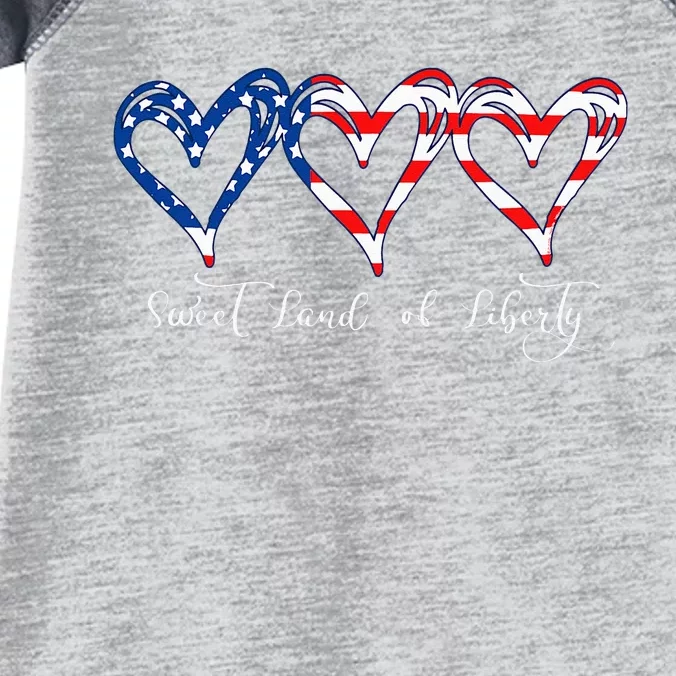 USA Flag Patriotic Hearts 4th of July Sweet Land of Liberty Infant Baby Jersey Bodysuit