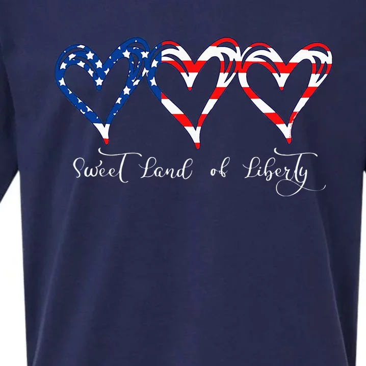 USA Flag Patriotic Hearts 4th of July Sweet Land of Liberty Sueded Cloud Jersey T-Shirt