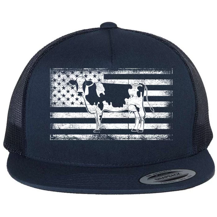 Us Flag Patriotic Farmer Farm Animal Lover Gift Farming Cow Great Gift Flat Bill Trucker Hat