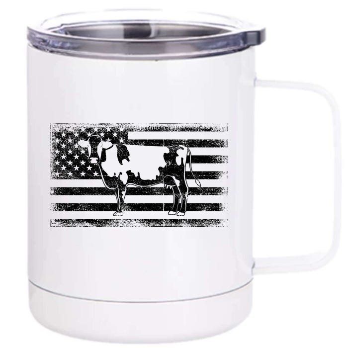 Us Flag Patriotic Farmer Farm Animal Lover Gift Farming Cow Great Gift Front & Back 12oz Stainless Steel Tumbler Cup