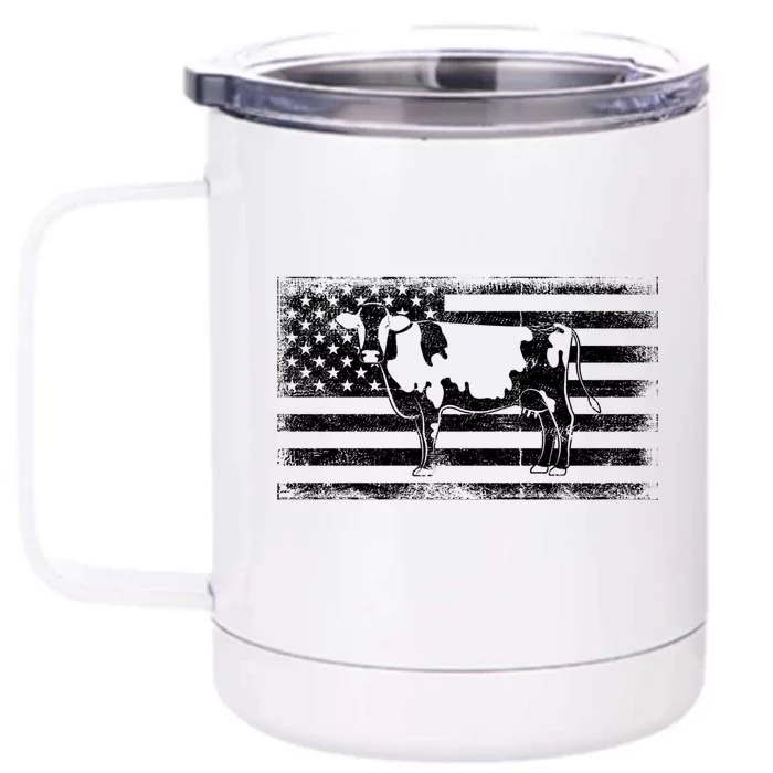 Us Flag Patriotic Farmer Farm Animal Lover Gift Farming Cow Great Gift Front & Back 12oz Stainless Steel Tumbler Cup