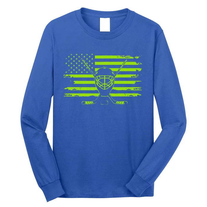 US Flag Patriotic American Hockey Player Ice Hockey Long Sleeve Shirt