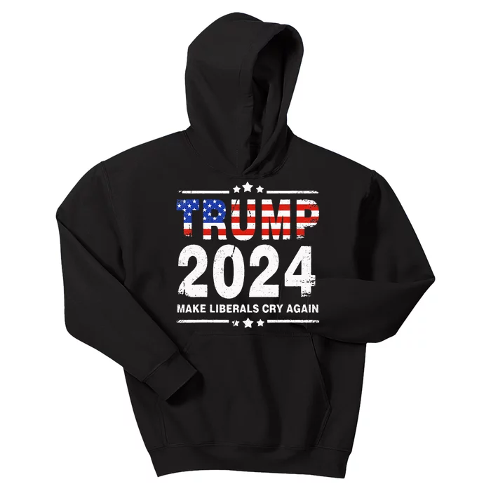 USA Flag President Trump 2024 Make Liberals Cry Again Funny Kids Hoodie