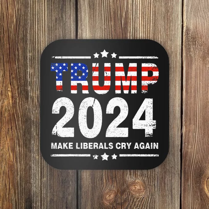 Usa Flag President Trump 2024 Make Liberals Cry Again Funny Coaster