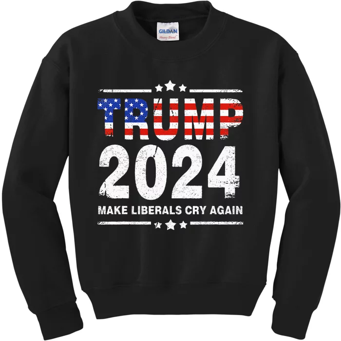 Usa Flag President Trump 2024 Make Liberals Cry Again Funny Kids Sweatshirt