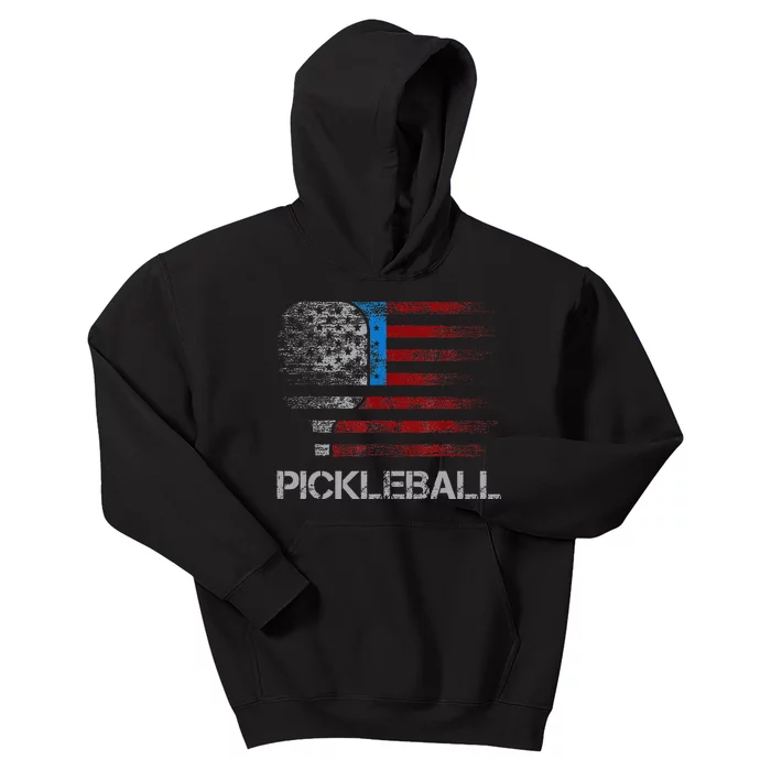 Us Flag Pickleball Player Paddleball Lover Kids Hoodie