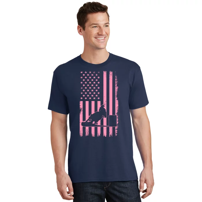 Us Flag Pink Cowgirl Rodeo Western Horse Barrel Racing T-Shirt