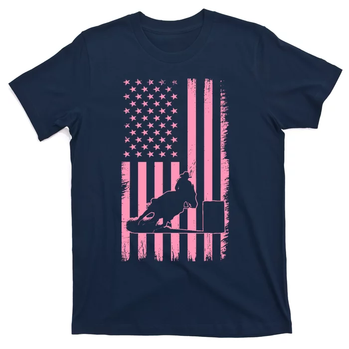 Us Flag Pink Cowgirl Rodeo Western Horse Barrel Racing T-Shirt