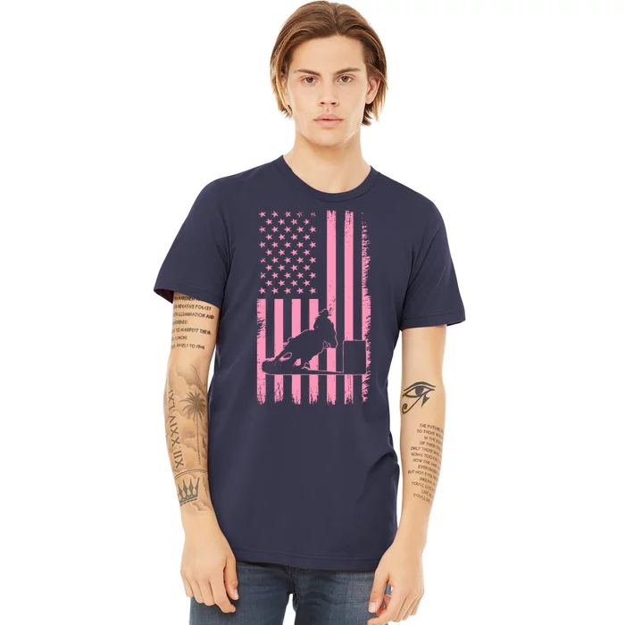 Us Flag Pink Cowgirl Rodeo Western Horse Barrel Racing Premium T-Shirt