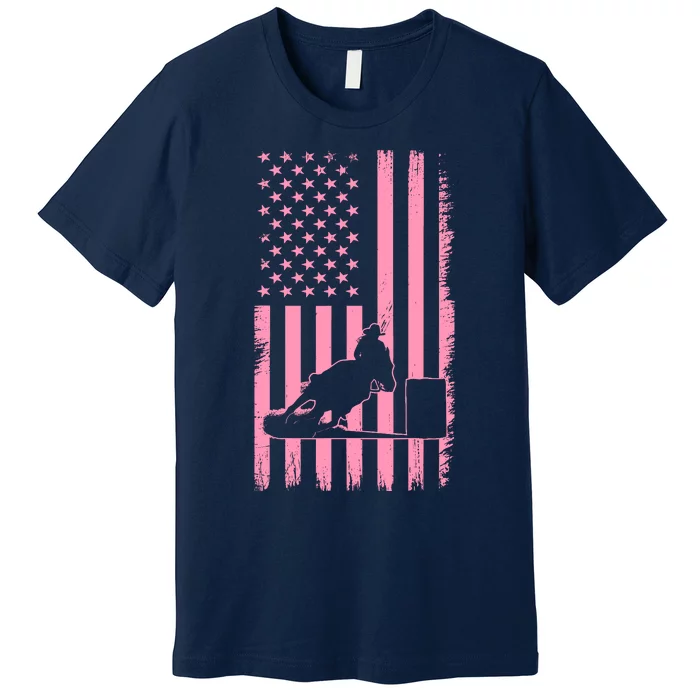 Us Flag Pink Cowgirl Rodeo Western Horse Barrel Racing Premium T-Shirt