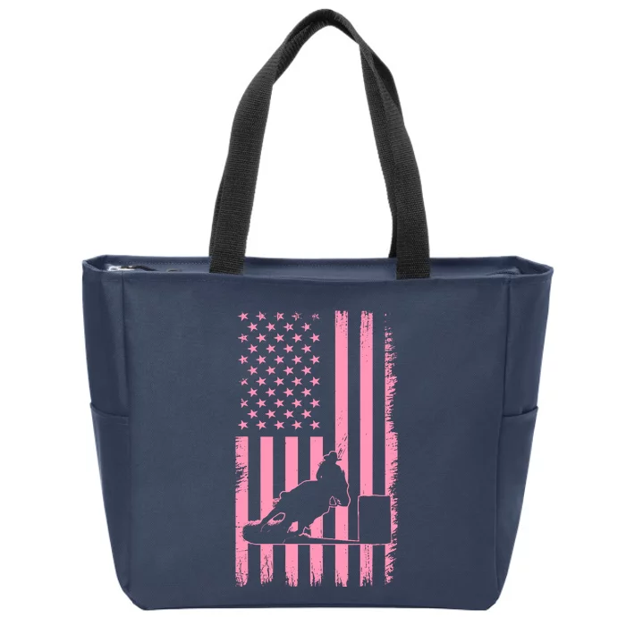 Us Flag Pink Cowgirl Rodeo Western Horse Barrel Racing Zip Tote Bag