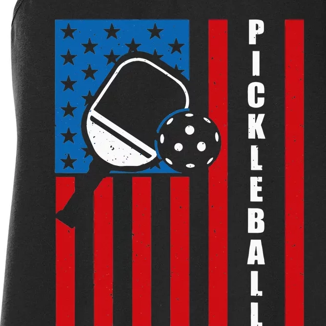 US Flag Pickleball Player Paddleball Lover Women's Racerback Tank