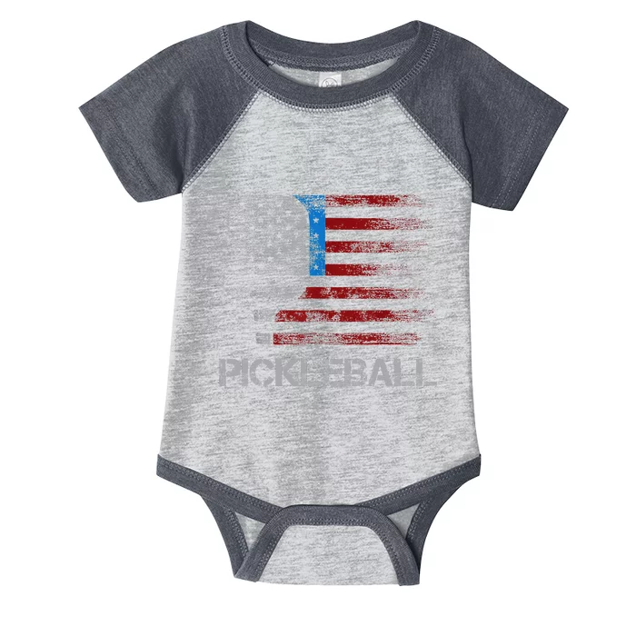 Us Flag Pickleball Player Paddleball Lover Infant Baby Jersey Bodysuit