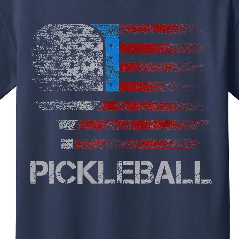 Us Flag Pickleball Player Paddleball Lover Kids T-Shirt