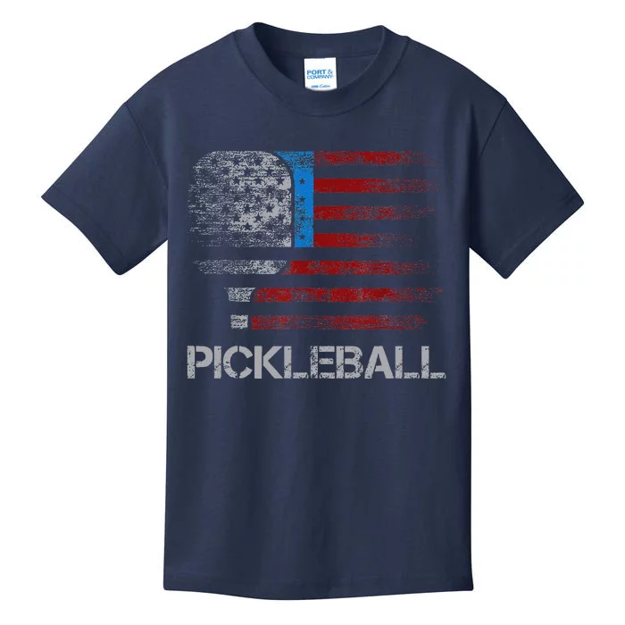 Us Flag Pickleball Player Paddleball Lover Kids T-Shirt