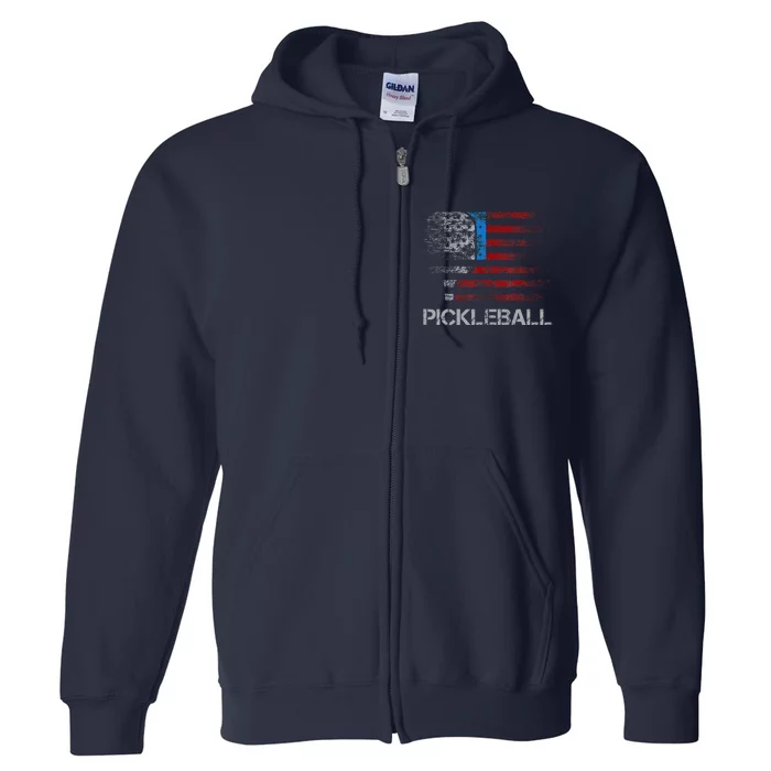 Us Flag Pickleball Player Paddleball Lover Full Zip Hoodie