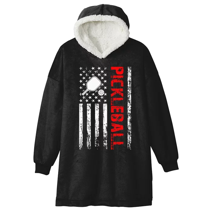 US Flag Pickleball Player Funny Pickleball Lover Vintage Hooded Wearable Blanket