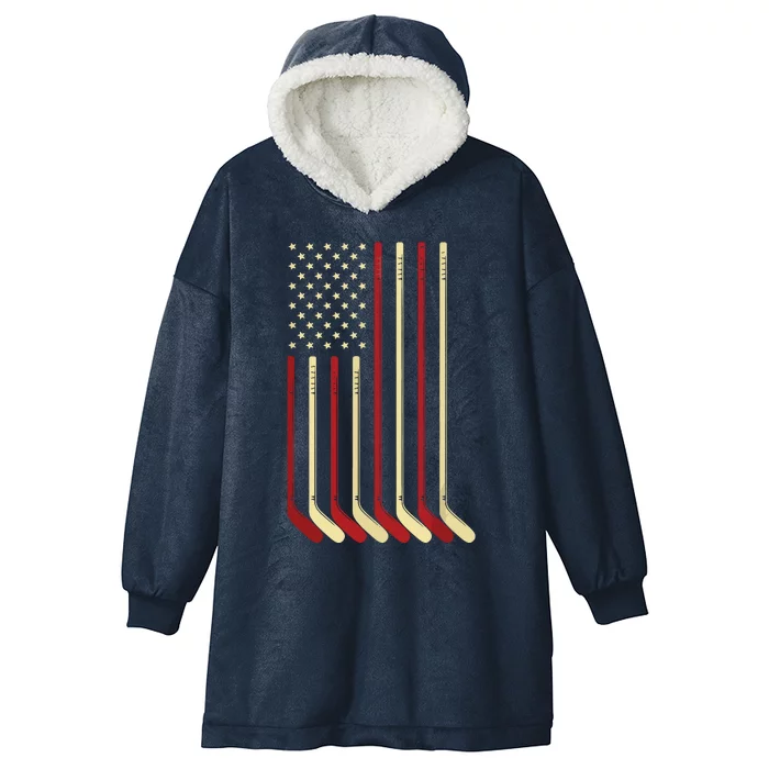 US Flag Patriotic American Hockey Player Ice Hockey Hooded Wearable Blanket