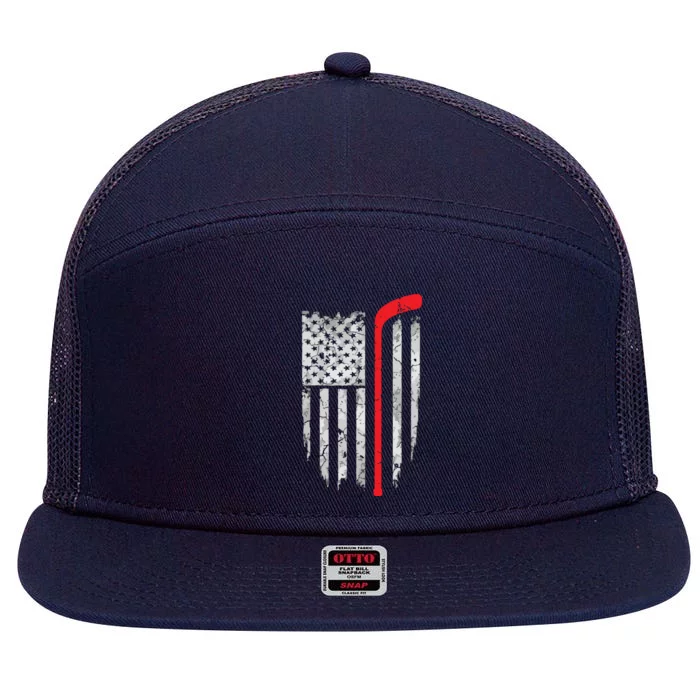 US Flag Patriotic American Hockey Player Ice Hockey 7 Panel Mesh Trucker Snapback Hat