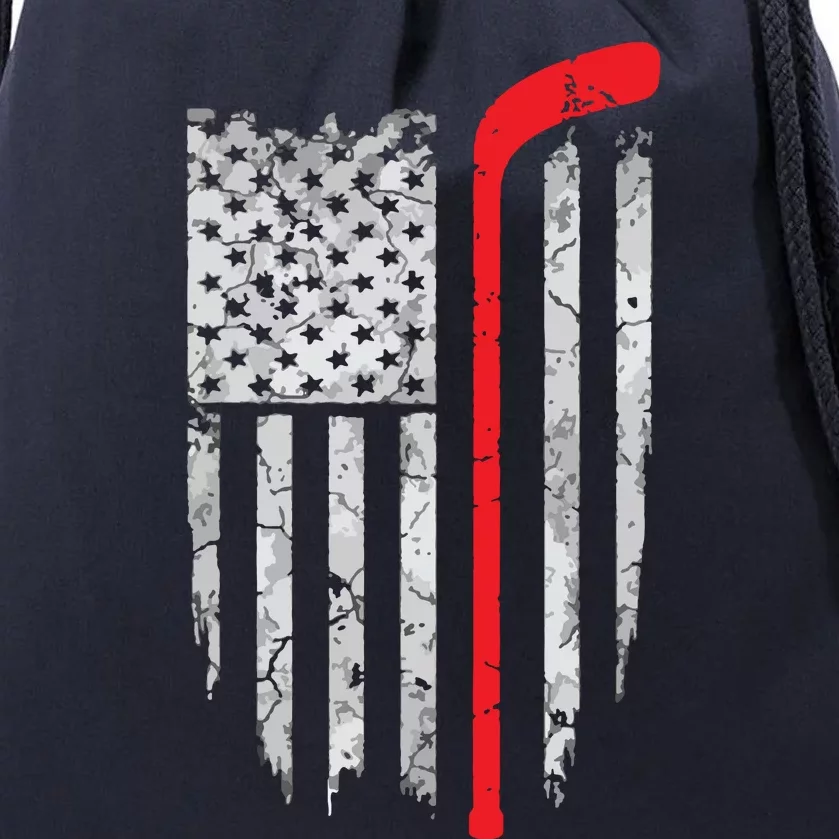 US Flag Patriotic American Hockey Player Ice Hockey Drawstring Bag