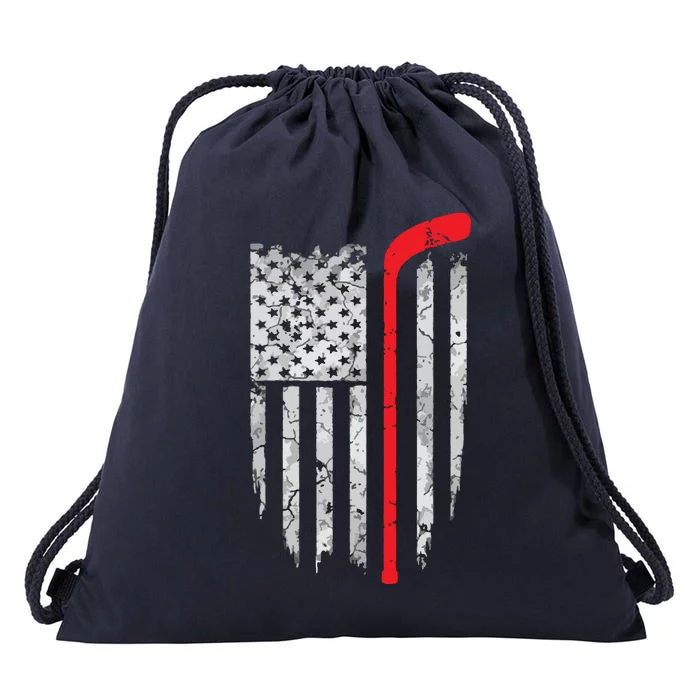 US Flag Patriotic American Hockey Player Ice Hockey Drawstring Bag