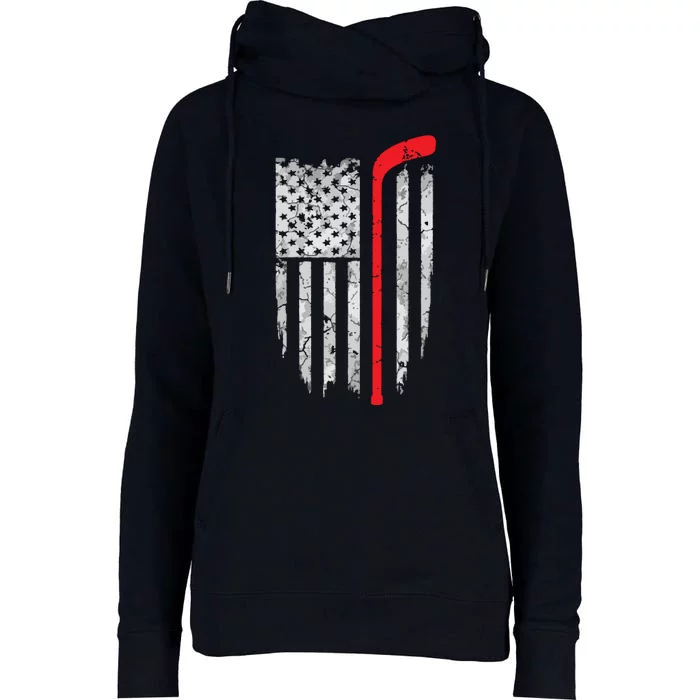 US Flag Patriotic American Hockey Player Ice Hockey Womens Funnel Neck Pullover Hood