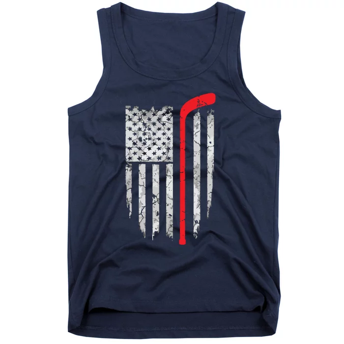 US Flag Patriotic American Hockey Player Ice Hockey Tank Top