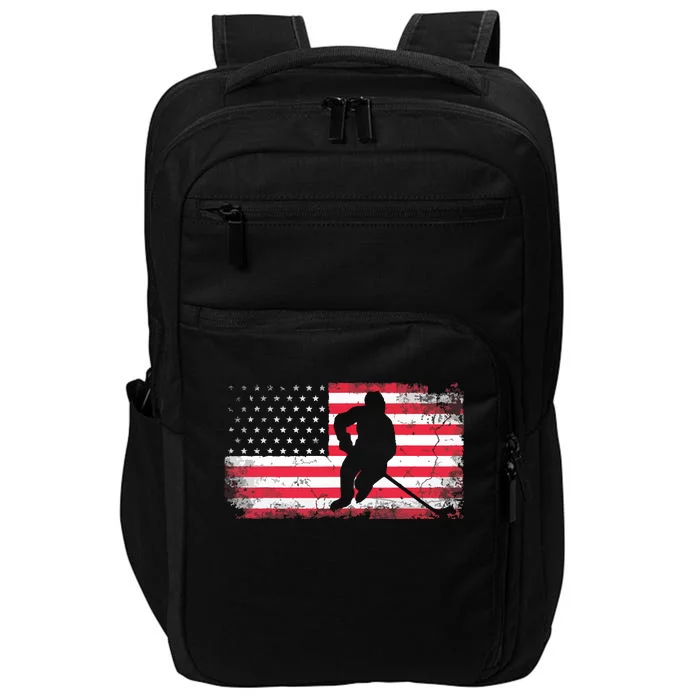 US Flag Patriotic American Hockey Player Ice Hockey Impact Tech Backpack