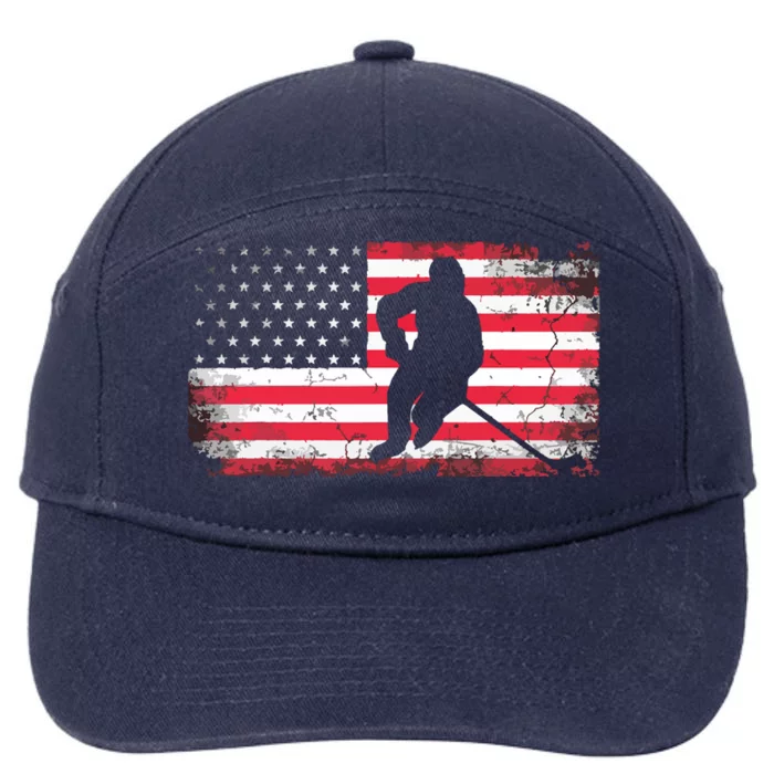 US Flag Patriotic American Hockey Player Ice Hockey 7-Panel Snapback Hat